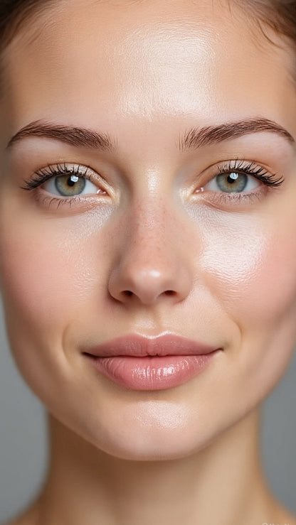 Close-up of a woman's face with a neutral background